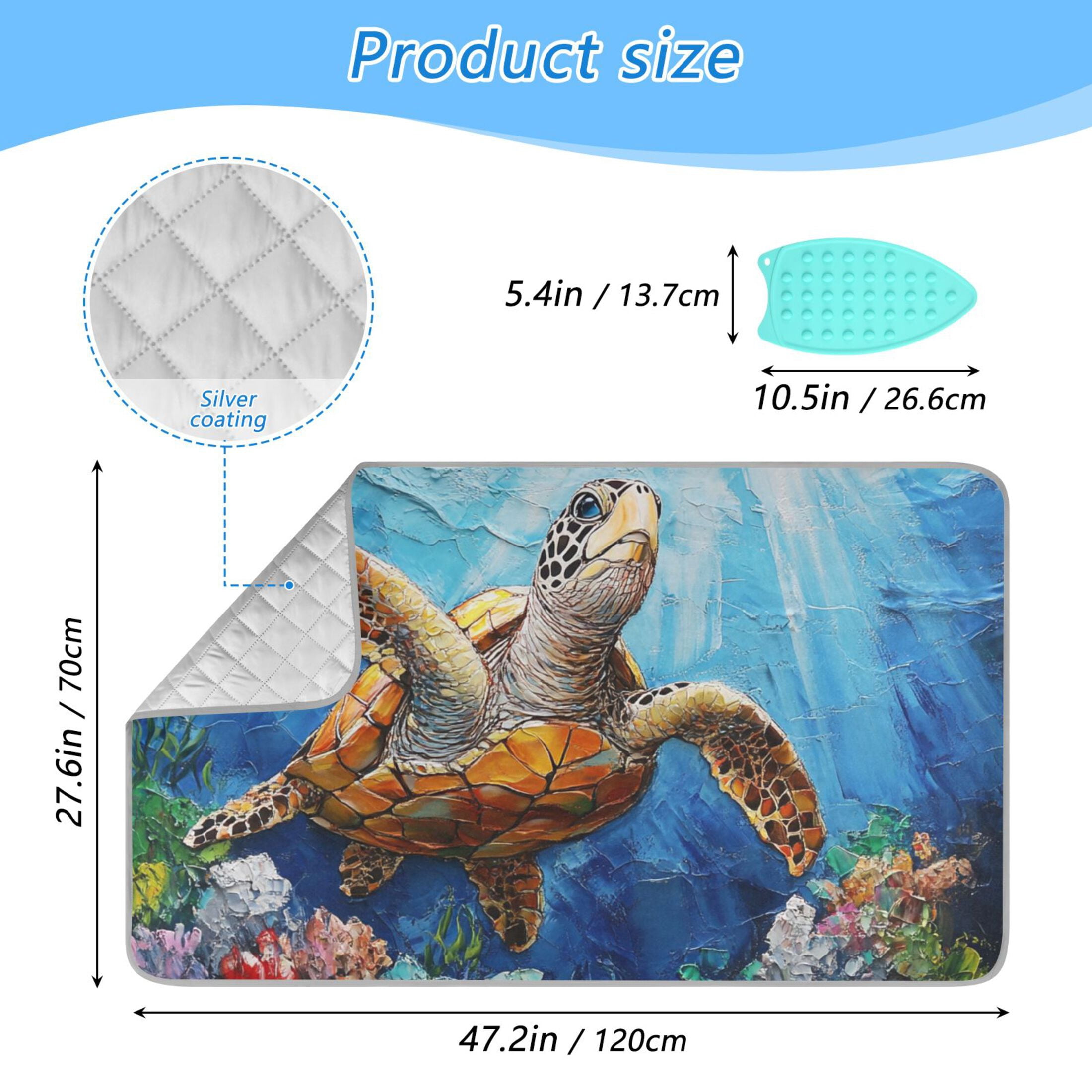 Turtle Swimming under Sea Ironing Mat Blanket Portable Travel Ironing Pad Heat Resistant Pad 47.2" x 27.6”