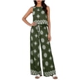 thumbnail image 2 of Zynoxe 2 Piece Sets for Women Going Out Comfy Crew Neck Sleeveless Crop Top Drawstring Waist Wide Leg Pants Suit Stylish Geometric Print Summer Sets Versatile Casual Beach Vacation Outfits 2XL, 2 of 7
