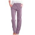thumbnail image 1 of Pantalones de mujer de cintura alta y pierna ancha con cordón elástico - Poliéster, estilo informal, bolsillos - S-XXL, 1 of 6