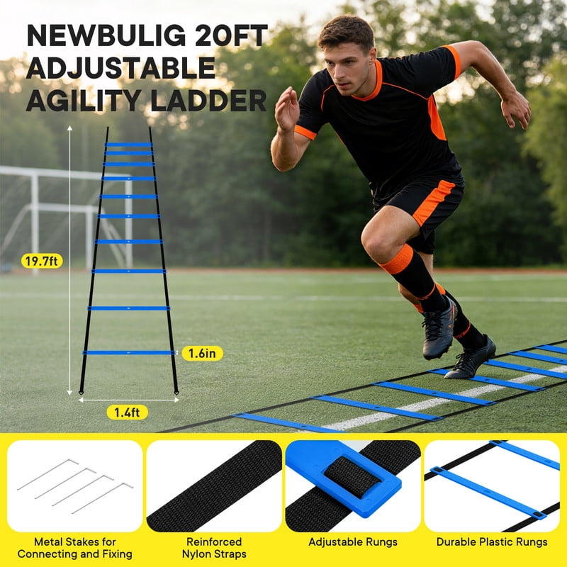 Gianna Agility Ladder Training Set with Speed Parachute, Hurdles, Cones, Jump Rope, Soccer Football Speed & Coordination Equipment, Blue