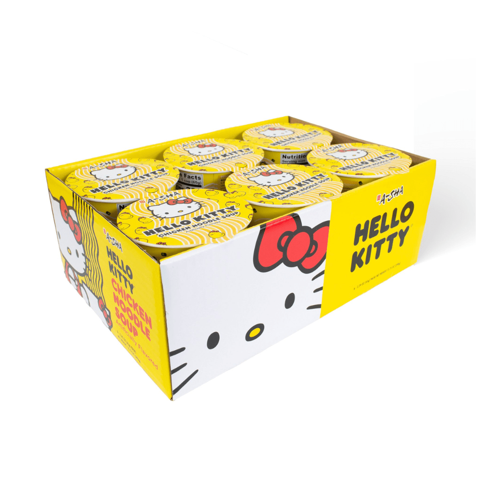 Hello Kitty Vegan Ramen Noodle Cup, 6 Pack, Chicken Flavor, Premium Microwaveable Ramen Soup Mix, Asian Snacks