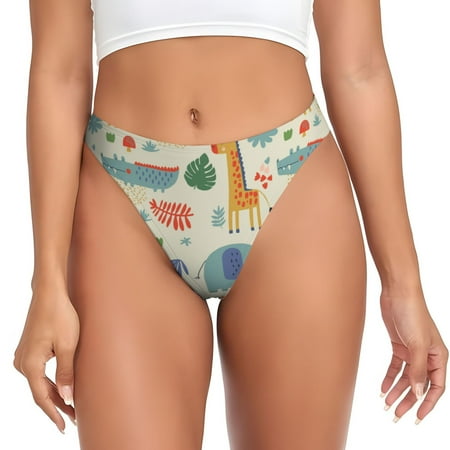 Qokaie Jungle Animals Printed Women s Cotton Thong Underwear  Sexy Breathable Panties G-string-XX-Large