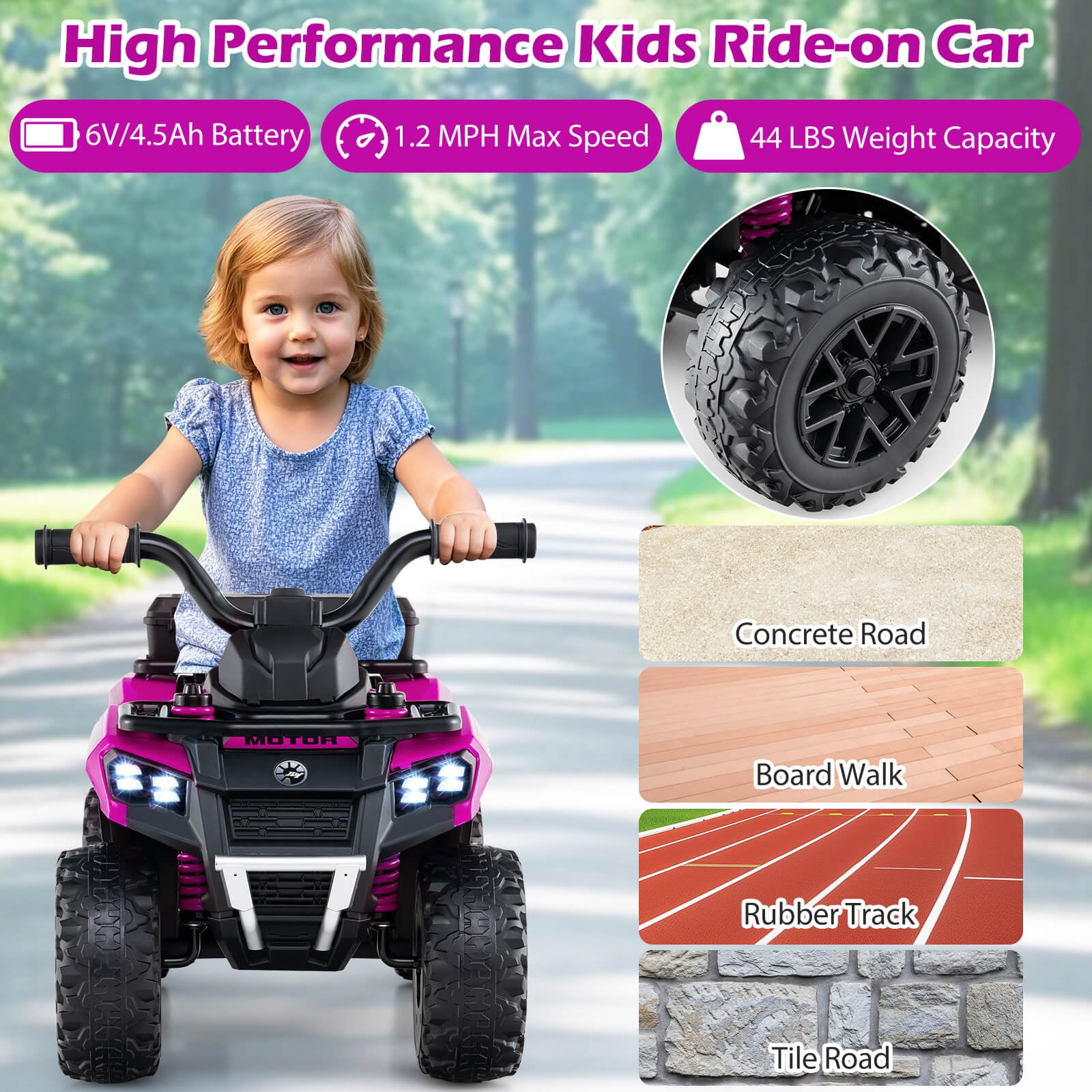 Infans 6V Kids Ride On ATV w/ Music & Spray Function USB Port Storage Box Toy Car
