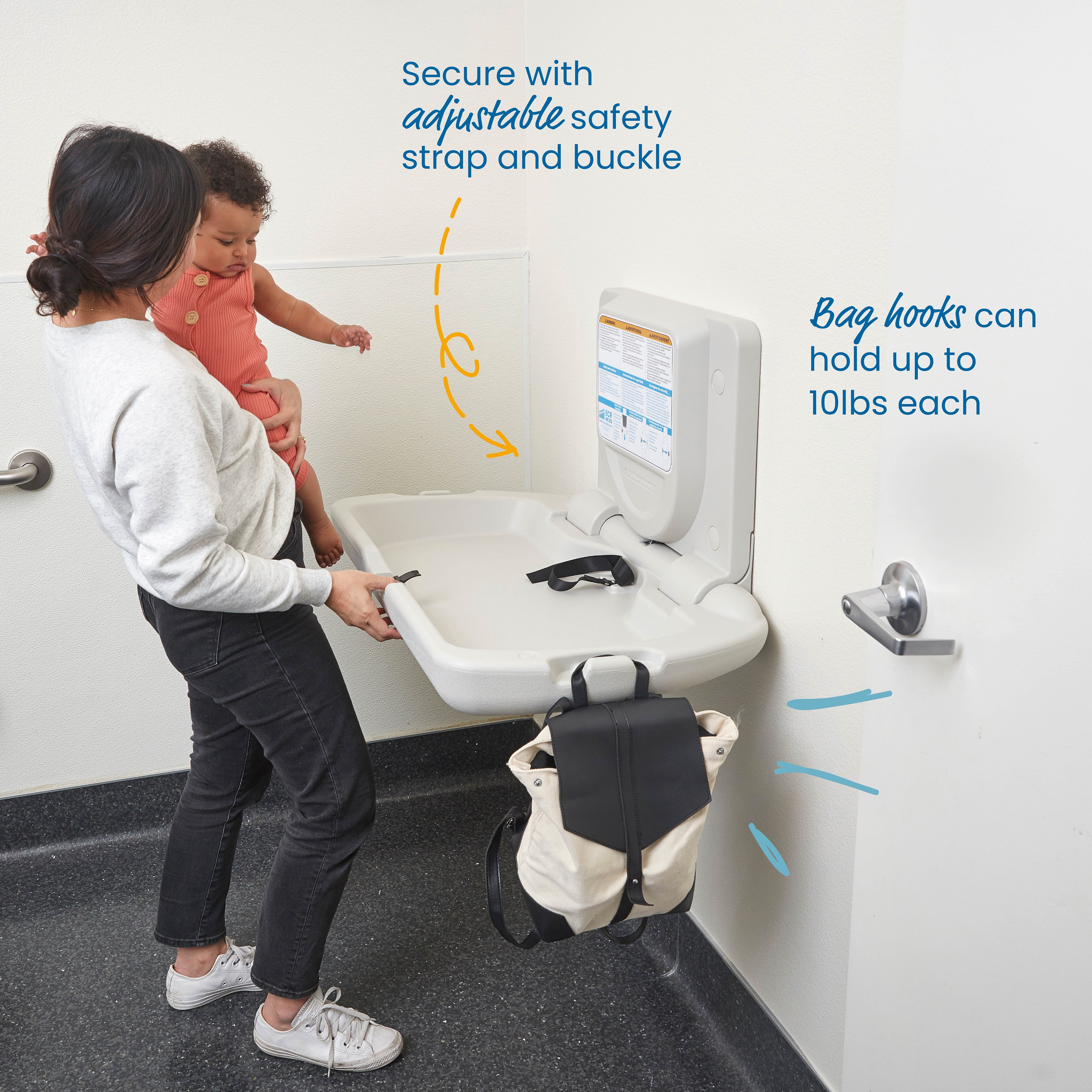 ECR4Kids Horizontal Wall-Mounted Changing Station with Slim Back, White Granite