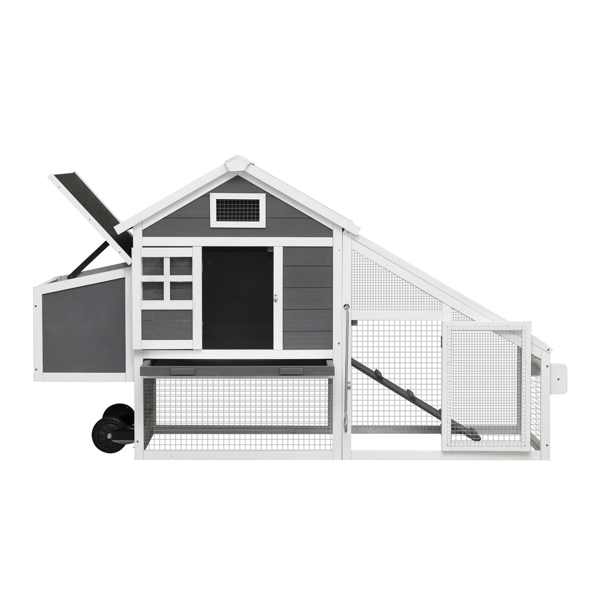 Pefilos 70" Wooden Rabbit Hutch, Large Outdoor Hen House, Bunny Hen Cage with Ventilation Door, Removable Ramp Garden Backyard Pet Poultry House Box, Gray Pefilos 70" Wooden Rabbit Hutch, Large Outdoor Hen House, Bunny Hen Cage with Ventilation Door, Removable Ramp Garden Backyard Pet Poultry House Box, Gray