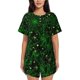 thumbnail image 1 of Balery Green Bright Web with Spiders Conjunto de Pijama para Mujer con Estampado, Dos Piezas de Manga Corta y Shorts, Ropa de Dormir Suave con Cuello Redondo y Bolsillos-Small, 1 of 6