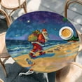 thumbnail image 3 of Coastal Santa Christmas Fitted Tablecloth with Elastic Edged, Round Table Cloth for Dining Table, Blue Xmas Beach Seaside Waterproof Oil Proof Table Cover for Indoor Outdoor 45"-54", 3 of 9