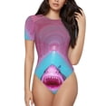 thumbnail image 1 of Bingfone Motif Requin Rose Piscine Fantaisie Justaucorps Col Rond pour Femmes, Bouton Pression Manches Courtes Justaucorps, Adapté pour Fête, Sports, Usage Quotidien-Petit, 1 of 7