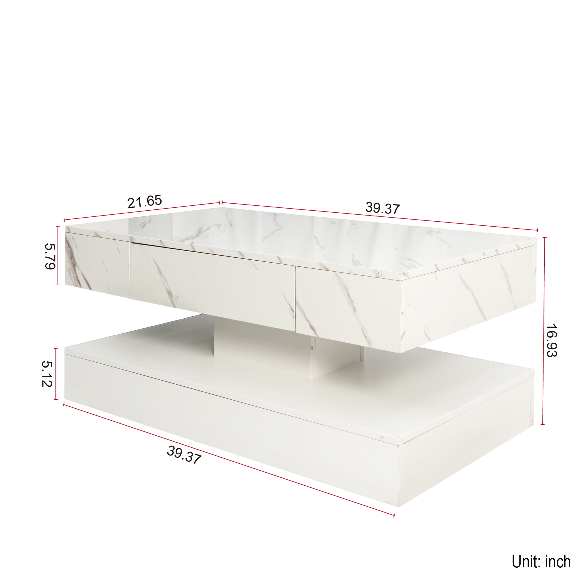 Modern LED Coffee Table with Storage Drawer for Living Room, White