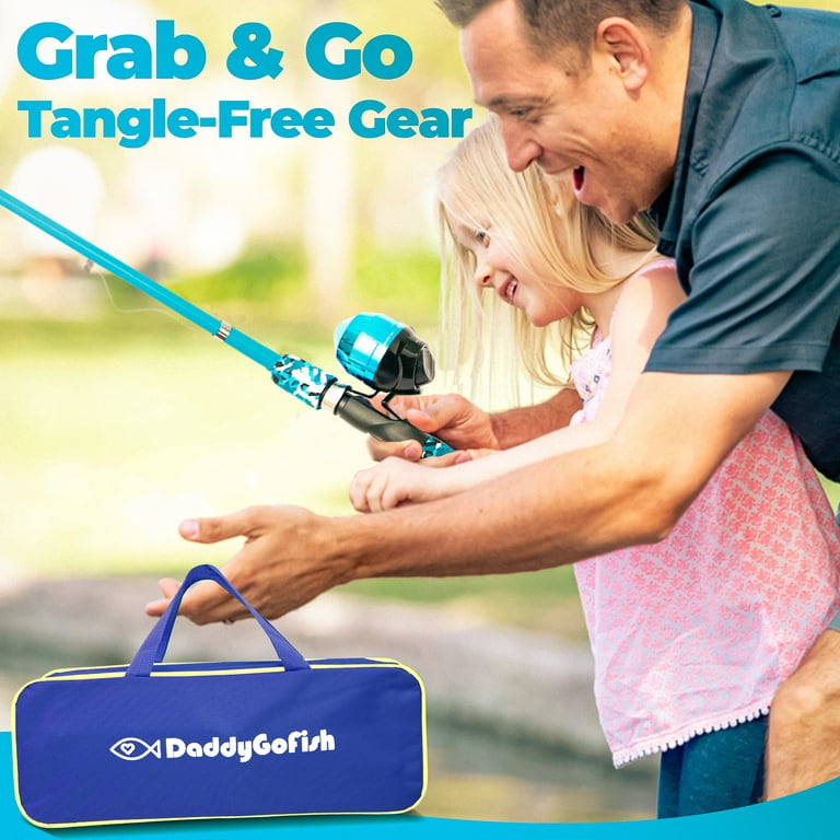 DaddyGoFish Kids Fishing Pole - Telescopic Rod & Reel Combo with  Collapsible Chair, Rod Holder, Tackle Box, Bait Net and Carry Bag for Boys  and Girls (Blue, 4ft) 