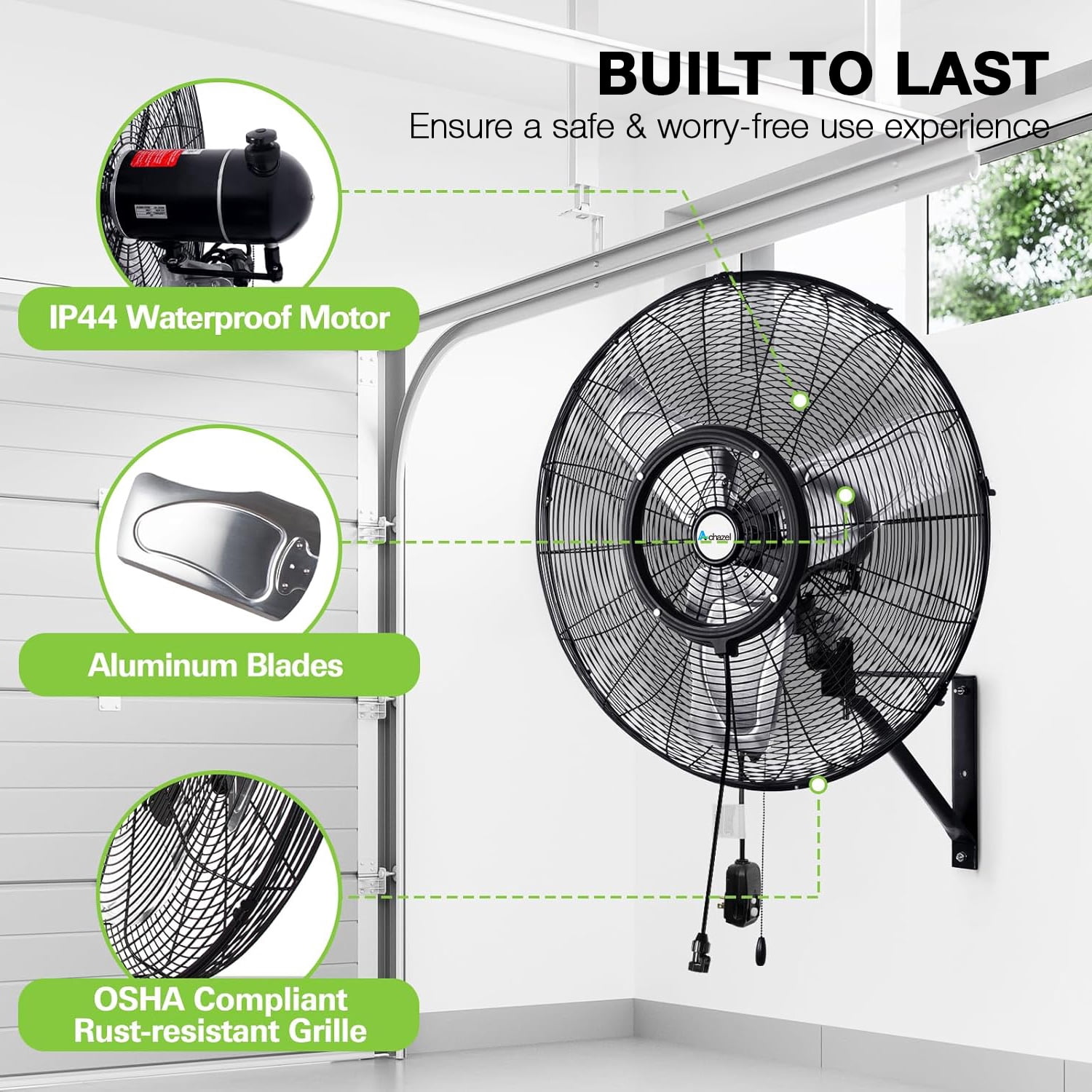 Achazel 24" Outdoor Pedestal Misting Fan with Oscillation, 3-Speed Waterproof Industrial Floor Fan, High Velocity Patio Cooling Fan for Outside