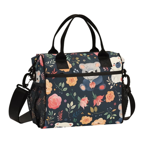 Ckdifva Bears Beautiful Roses Cooler Bag Cooler Cooling Tote Lunch Bag Lunch Box Front Pocket with Shoulder Strap