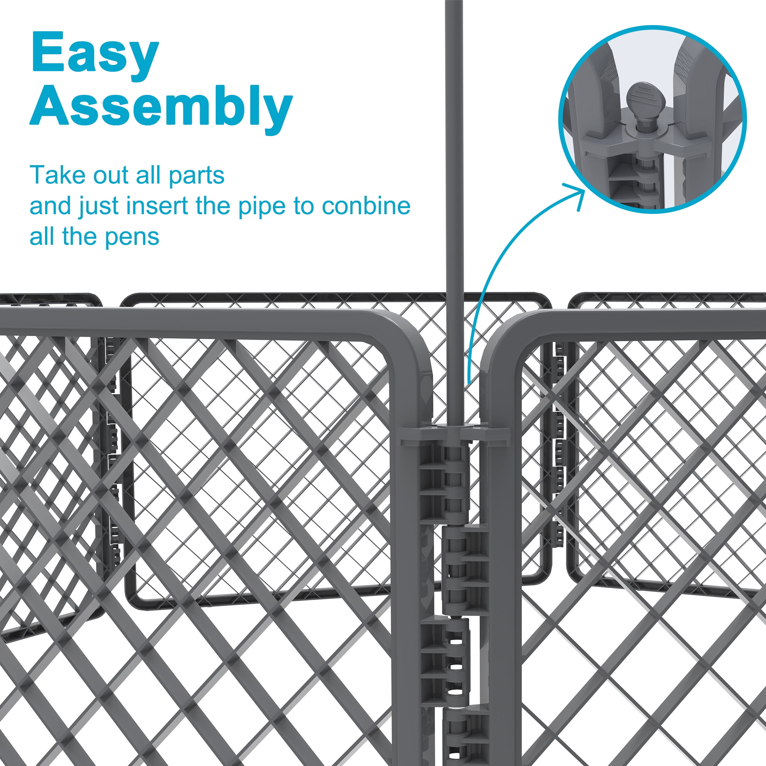 Vibrant Life 8-Panel Plastic Playpen for Dogs, Dark Gray, 24"