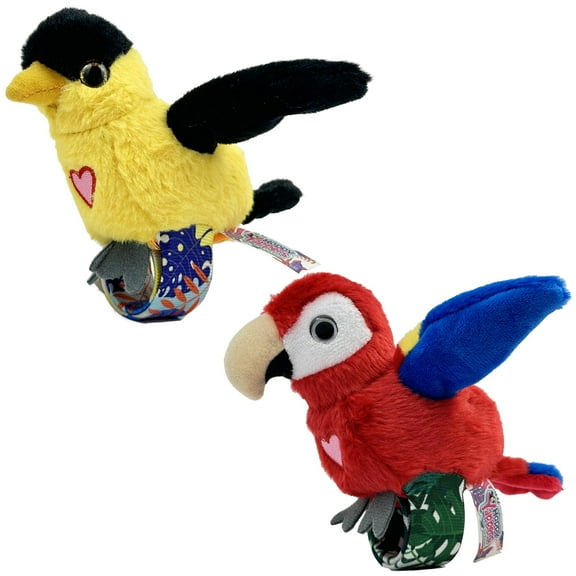 Happy Yappers: Birds 2 Pack - Oriole & Red Parrot - Slap Bracelet Interactive Plush Toy Birds, They Chat-Sing-Mimic Each Other, Flap Wings, Kids 3 