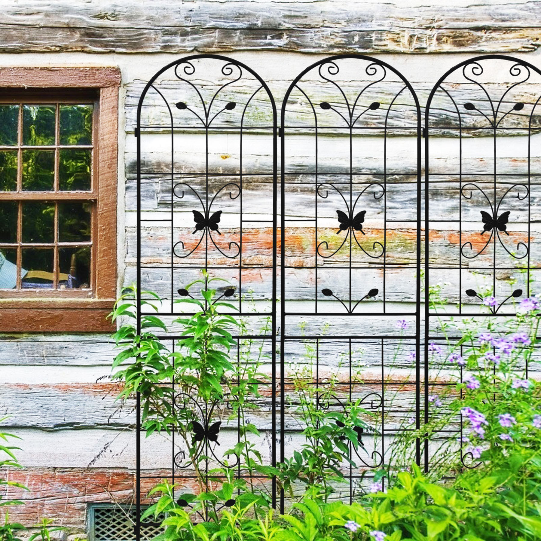 4 Pack Large Garden Trellis 86.7"H x 19.7" W Heavy Duty Rustproof Black Iron Plant Trellis for Potted Plant Support Metal Climbing Rose Trellis Vine Vegetable Cucumber