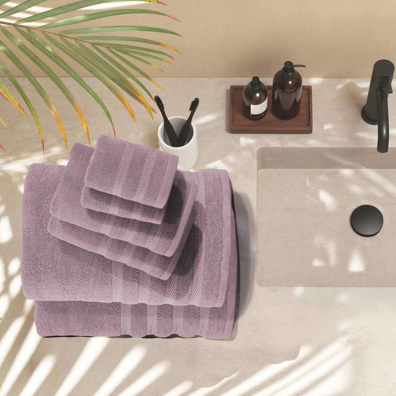Virtu Bath Towel Sets For Bathroom 100% Ring Spun Cotton Luxury Bath Towel Set 6 Pc Highly Absorbent Towels, Dusty Purple