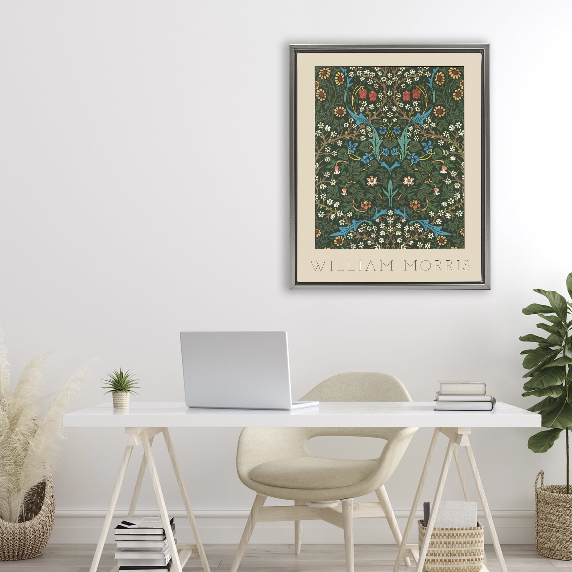 Stupell Industries Ornate Botanicals William Morris Gray Framed Floater Canvas Wall Art, design by Lil' Rue