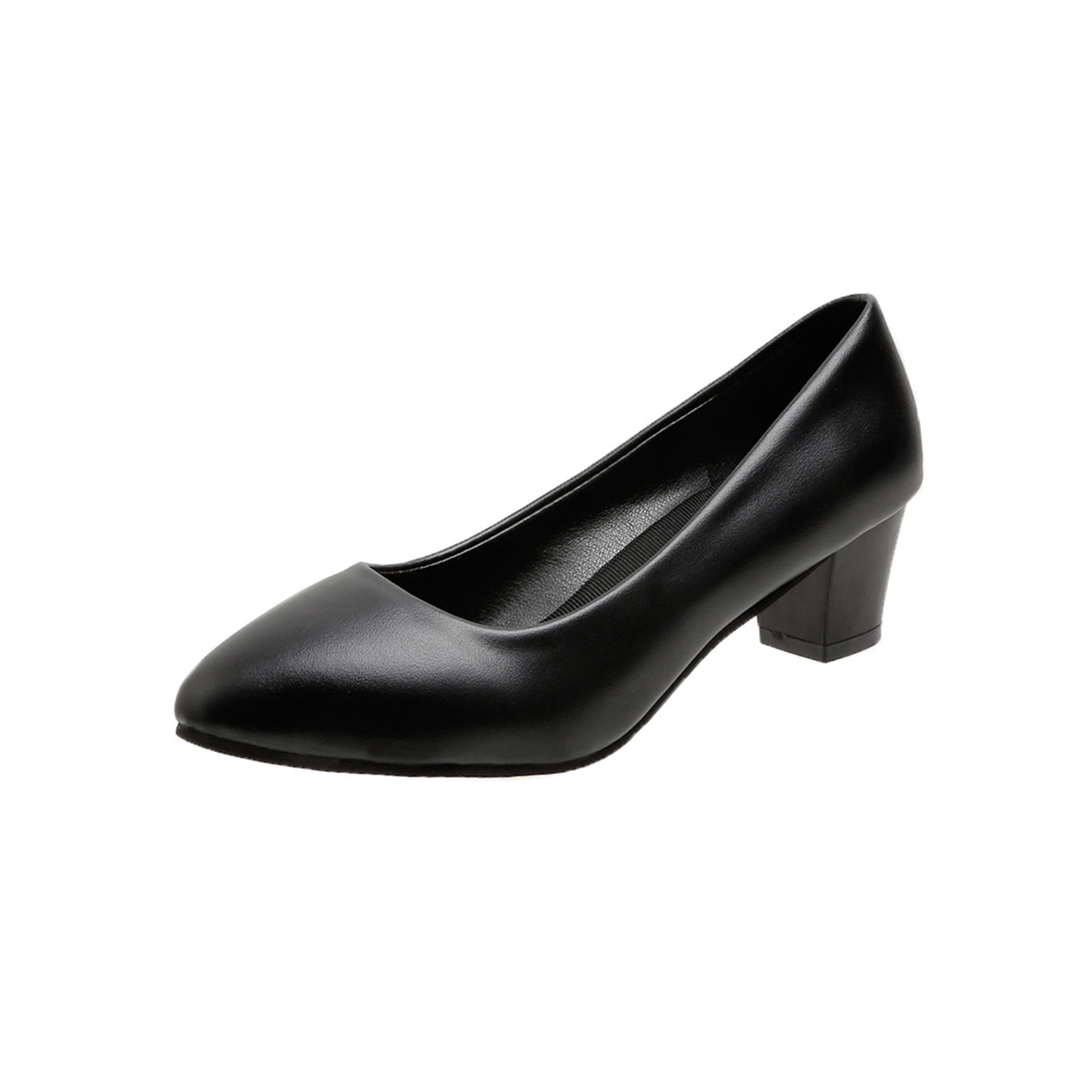 Woobling Ladies Pumps Comfort Dress Shoe Slip On Pump Shoes Slip Resistant Block Heels Work Classic Pointed Toe Loafers Black 5cm 7.5 Walmart