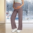 thumbnail image 2 of zaveiop Maternity Dress Yoga Pants with Pockets over The Belly Stretchy Work Slack Pregnancy Wide Leg Lounge Trousers (Khaki, L), 2 of 5