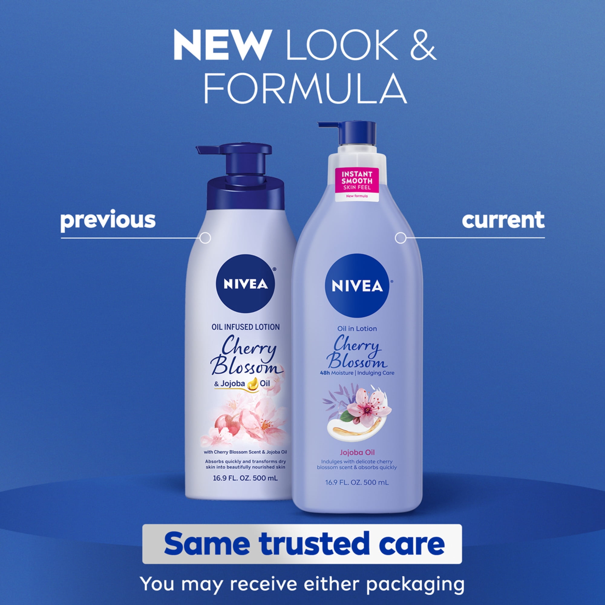(2 pack) NIVEA Oil Infused Cherry Blossom and Jojoba Oil Body Lotion for Women, Fast-Absorbing, 16.9 fl oz