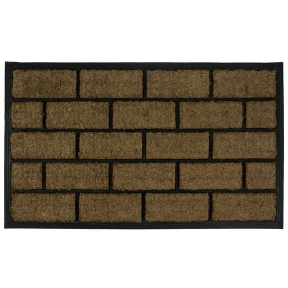 Decorative Black Rubber and Coir Outdoor Rectangular Door Mat 29.5" x 18"