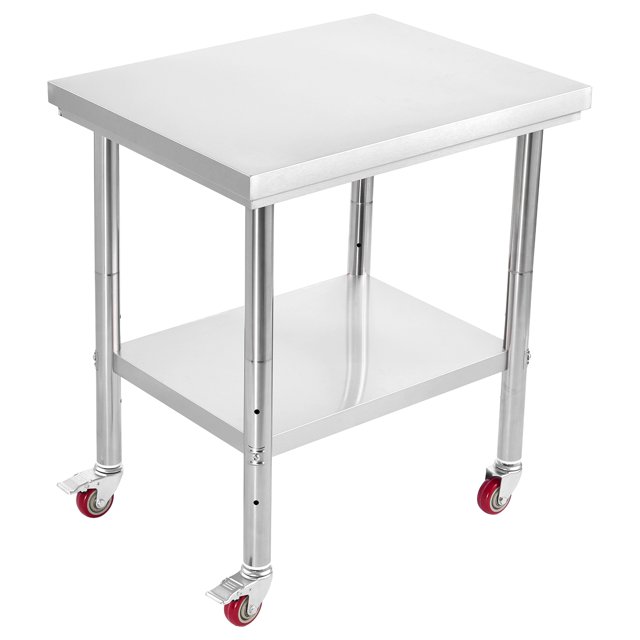 KFFKFF Table en Acier Inoxydable, Table de Préparation des Aliments 24 x 30 Pouces avec Roulettes, Table de Préparation de Cuisine avec Postes de Travail sous Tablette Réglables
