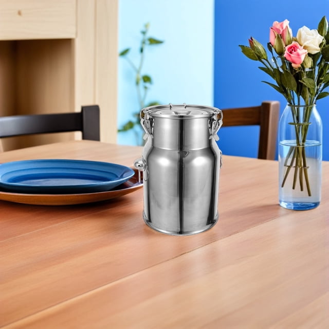 SOPOTUTU Plated Silver Stainless Steel Milk Bucket with Leakproof Airtight Lid for Liquid Storage