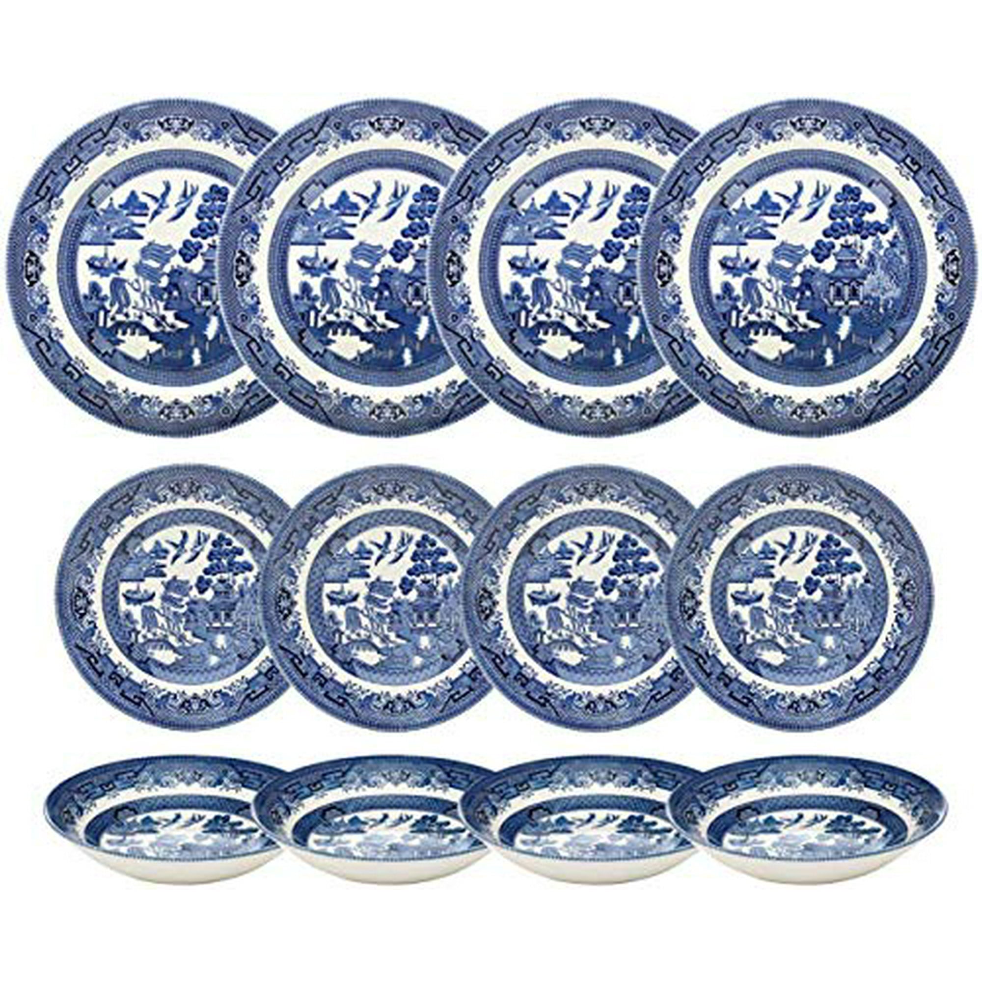 Churchill Blue Willow Dinner Plates Salad Plates and Coupe Bowls 12 Piece Dinnerware Set Made In England Walmart