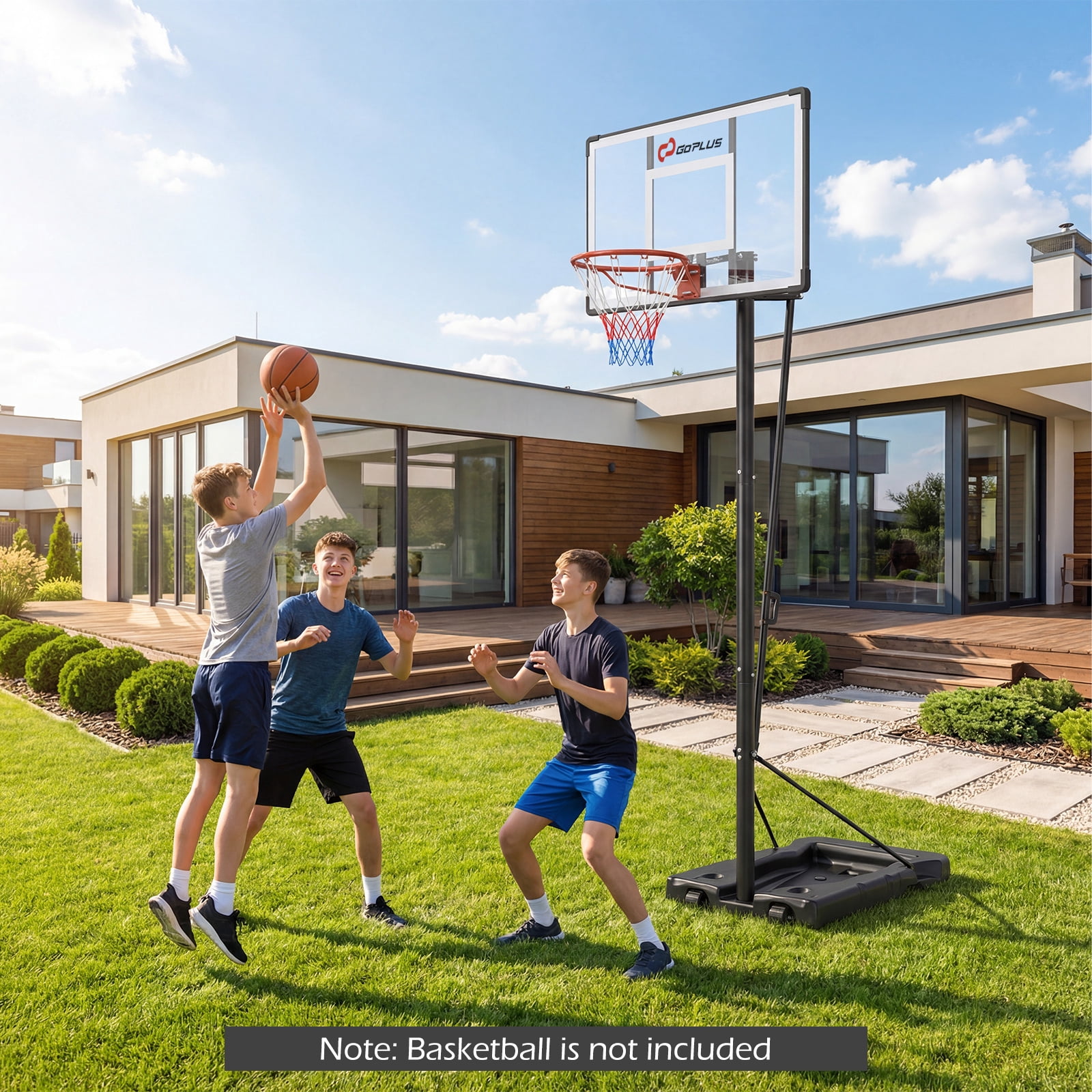 Goplus 10 FT Portable Basketball Hoop with Shock Absorbent Rim, Fillable Base for Adults Black