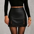 thumbnail image 2 of ZHOGXU Women's High Waist Mini Skirt Lace Hem Faux Leather Side Split Bodycon Skirts For Night Club,Black,XXL, 2 of 7