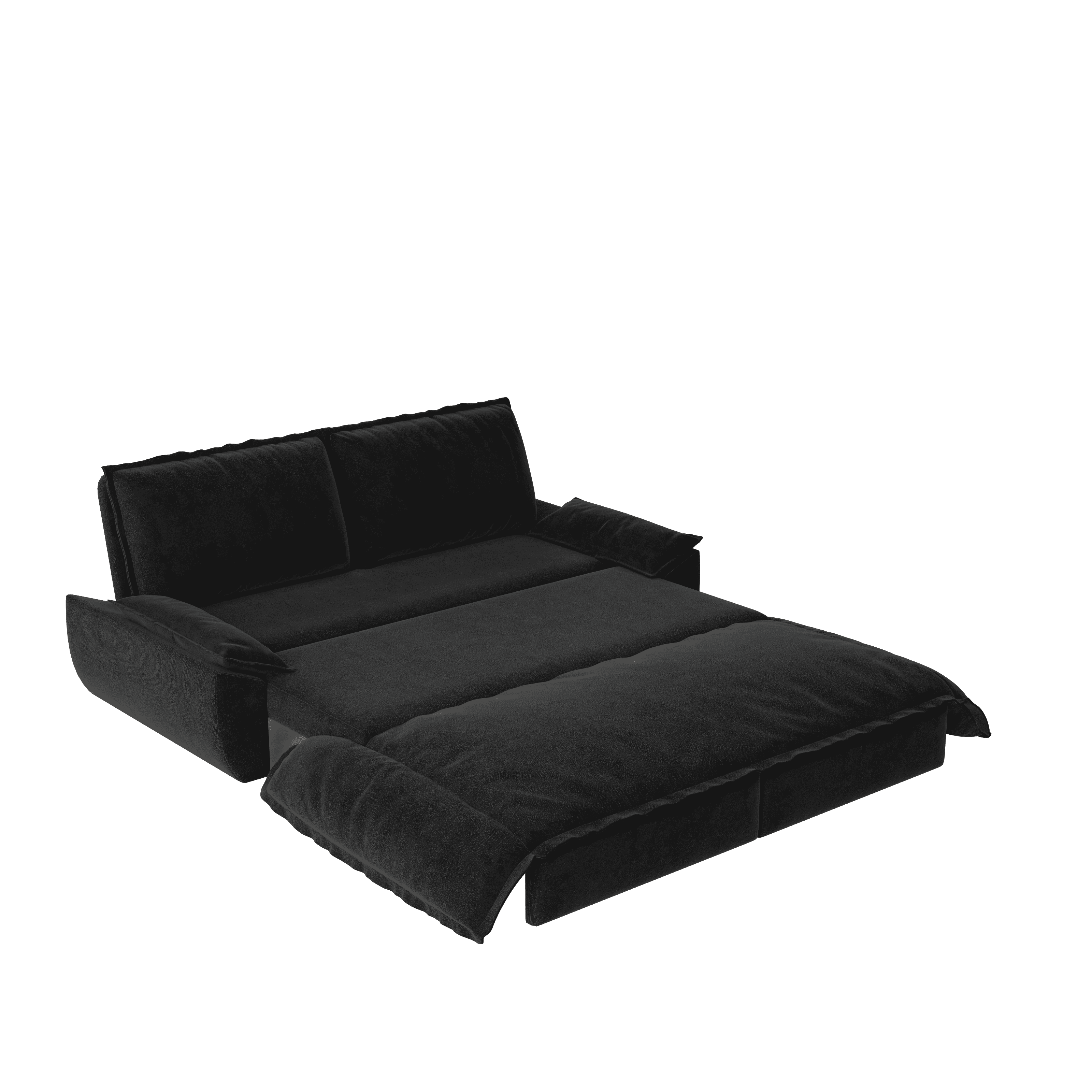 3-in-1 Queen Convertible Sleeper Sofa Bed, 73.2" Velvet Pull Out Couch with Extra Deep Seat & Pillow Top Armrests, Modern Folding Futon Lounge, Black