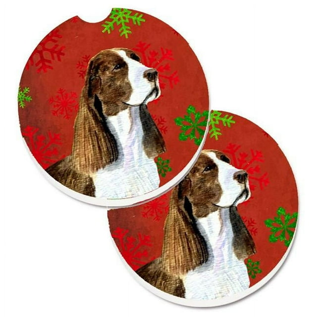 Carolines Treasures SS4720CARC Springer Spaniel Flocons de Neige Rouges et Verts Ensemble de Noël de 2 Porte-Gobelets sous-Verre de Voiture