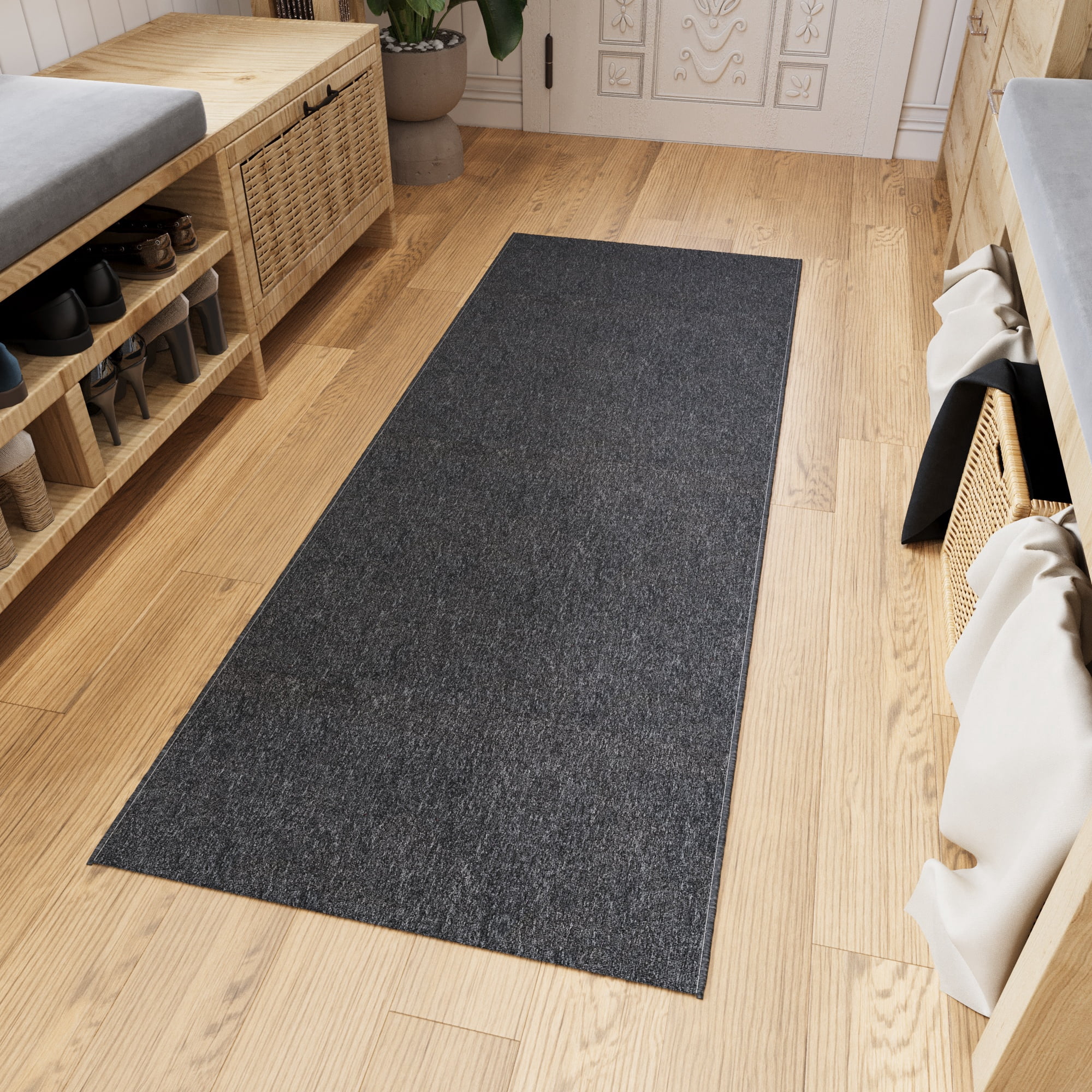 Ottomanson Small Area Rug 1'10" x 3' Non-Slip Stain-Resistant Entryway Mat for Bathroom, Black