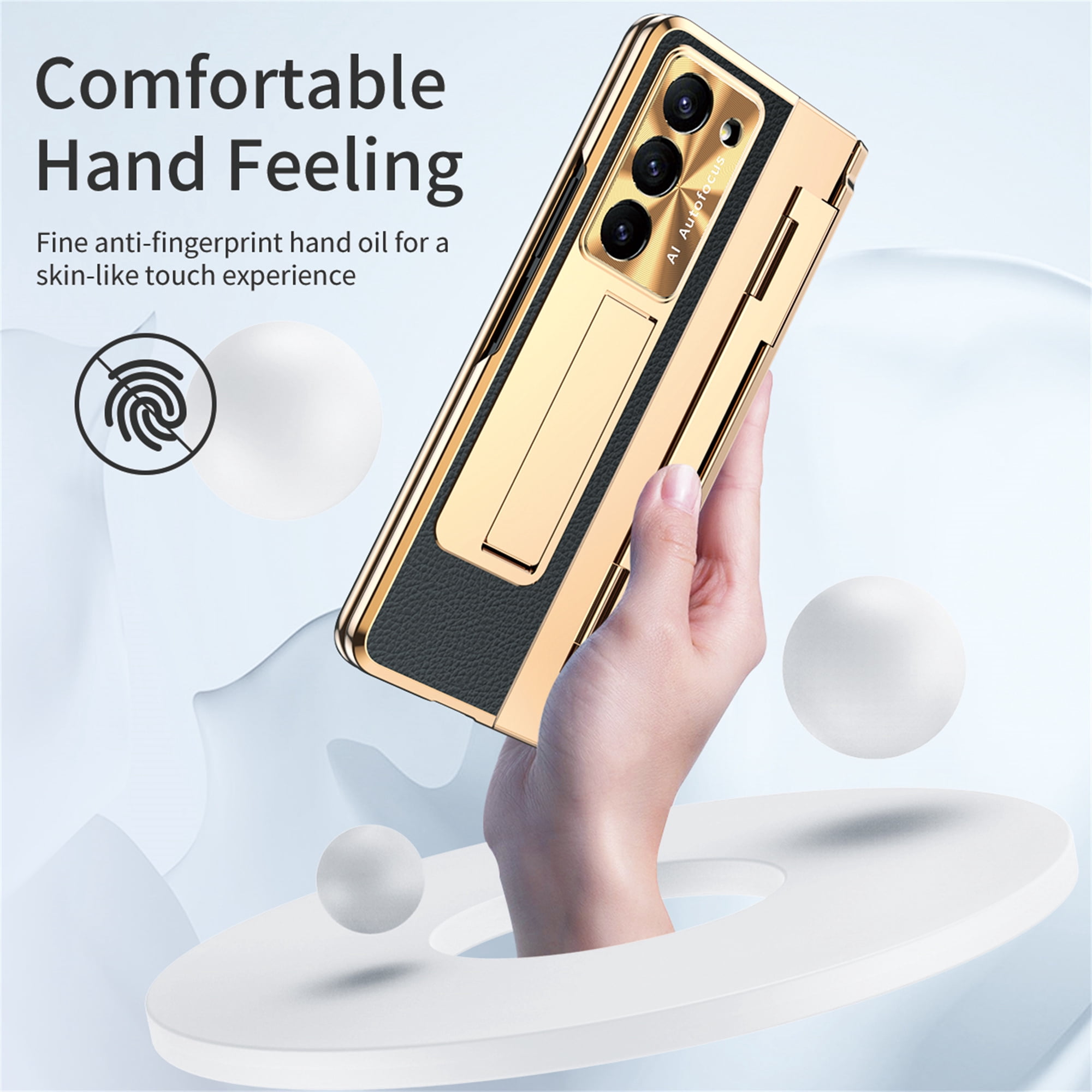 Allytech Galaxy Z Fold4 Case with Screen Protector, Kickstand Rugged Protective Shockproof Anti-Scratch Hinge Protection Phone Case for Samsung Galaxy Z Fold 4 - Black+Gold