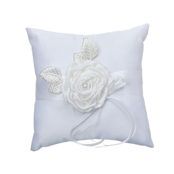 Bearachild Romántico anillo de boda almohada para el día de San Valentín ceremonia anillo ajuste tela decoración portador nupcial Kits de decoración para fiestas hojas flores 1