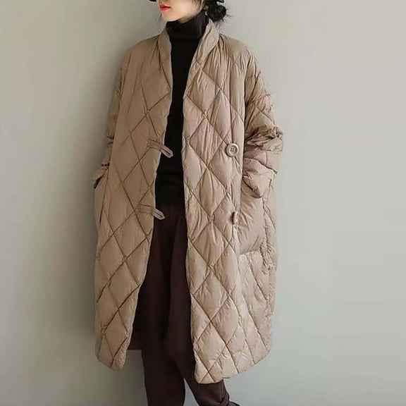 Ahabrexf Womens Winter Coats Women's Winter Thin Cotton Coat Loose Warm Mid Length Large Pocket Cotton Coat Women's Winter Coats