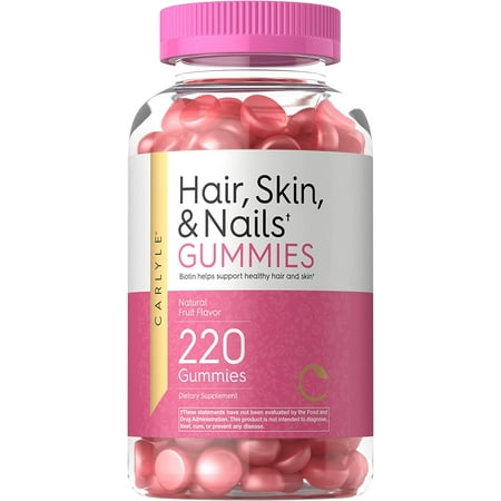 Hair Skin & Nails Vitamins | 220 Gummies | Fruit Flavored | by Carlyle