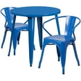 thumbnail image 2 of Emma + Oliver Commercial Grade 30" Round Blue Metal Indoor-Outdoor Table Set with 2 Arm Chairs, 2 of 5