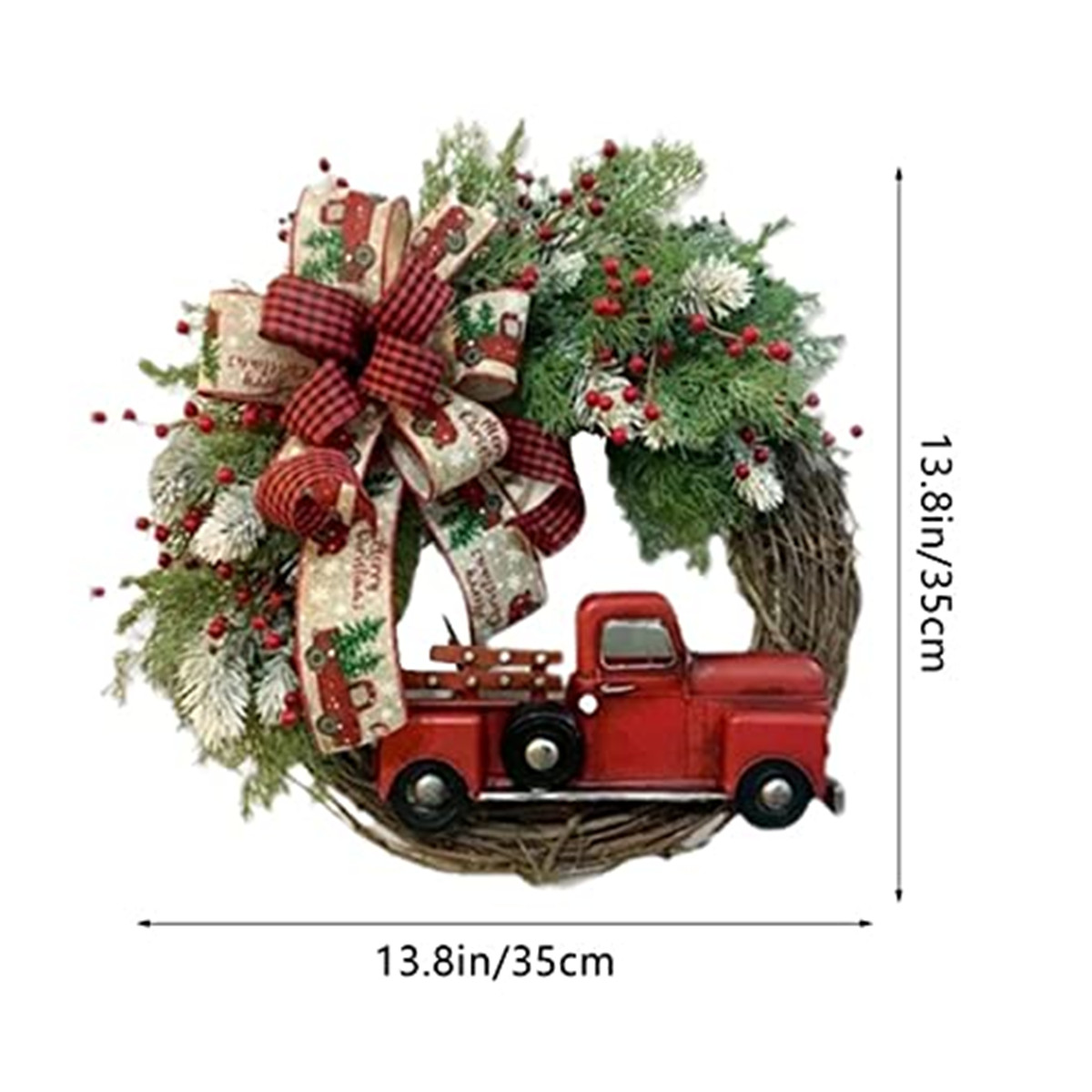14" Red Truck Christmas Wreath-Vintage Truck Berry Autumn Wreath at The Front Door-Wooden Hanging Wreath for Indoor and Outdoor Decoration - image 2 of 7