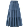 thumbnail image 4 of cocolona Skirts for Women Casual Summer Elastic Waist Drawstring Flowy Long Skirts Fashion Solid Color Beach Vacation A Line Maxi Skirts Blue XXL, 4 of 5