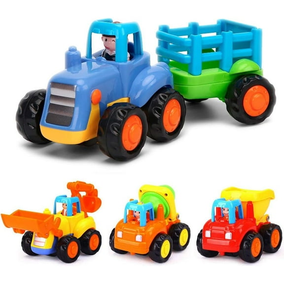 Ruvince 4 Pack Push and Go Friction Powered Cars Construction Vehicles Toy Set Truck Dumper