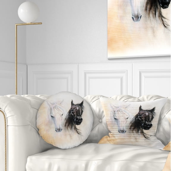 Designart Black and White Horse Heads - Animal Throw Pillow - 12x20