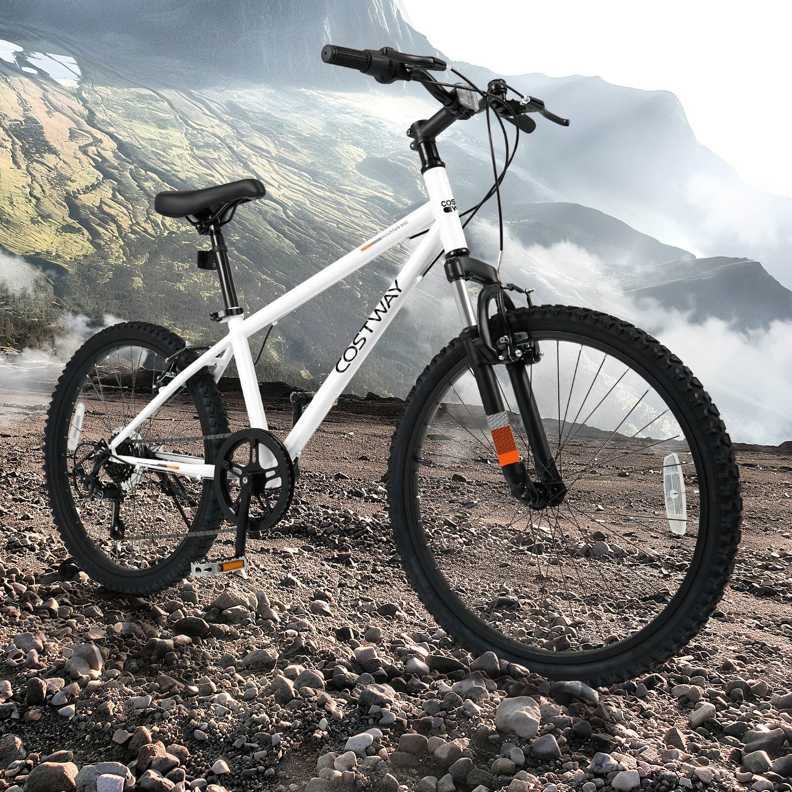 Costway 24 Inch Mountain Bike for Teens Aged 8+ Years Old with Suspension Fork White