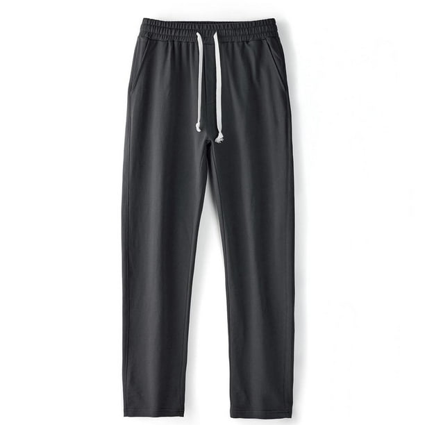 Pantalones largos para hombre, deportivos, informales, lisos, con cintura elástica y cordón ajustable, de pierna ancha, rectos y cilíndricos, de poliéster.