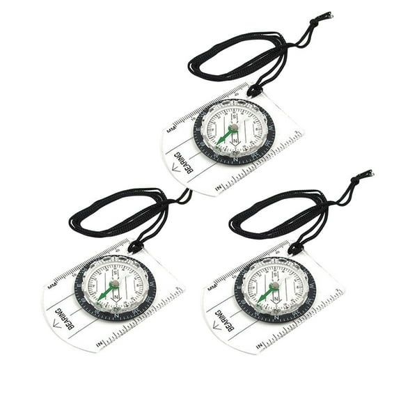 3 Pcs Outdoor Multi-Purpose Compass Set with Clear , Direction Indicator, Scale Ruler and Lanyard for Hiking