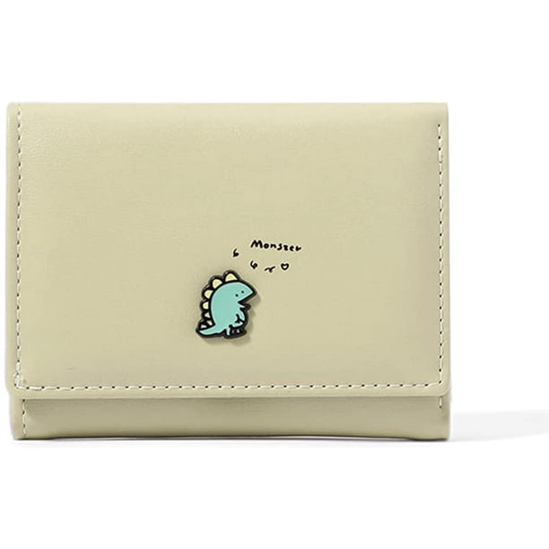 Girls Cute Dinosaur Badge Tri folded Wallet Small Wallet Cash