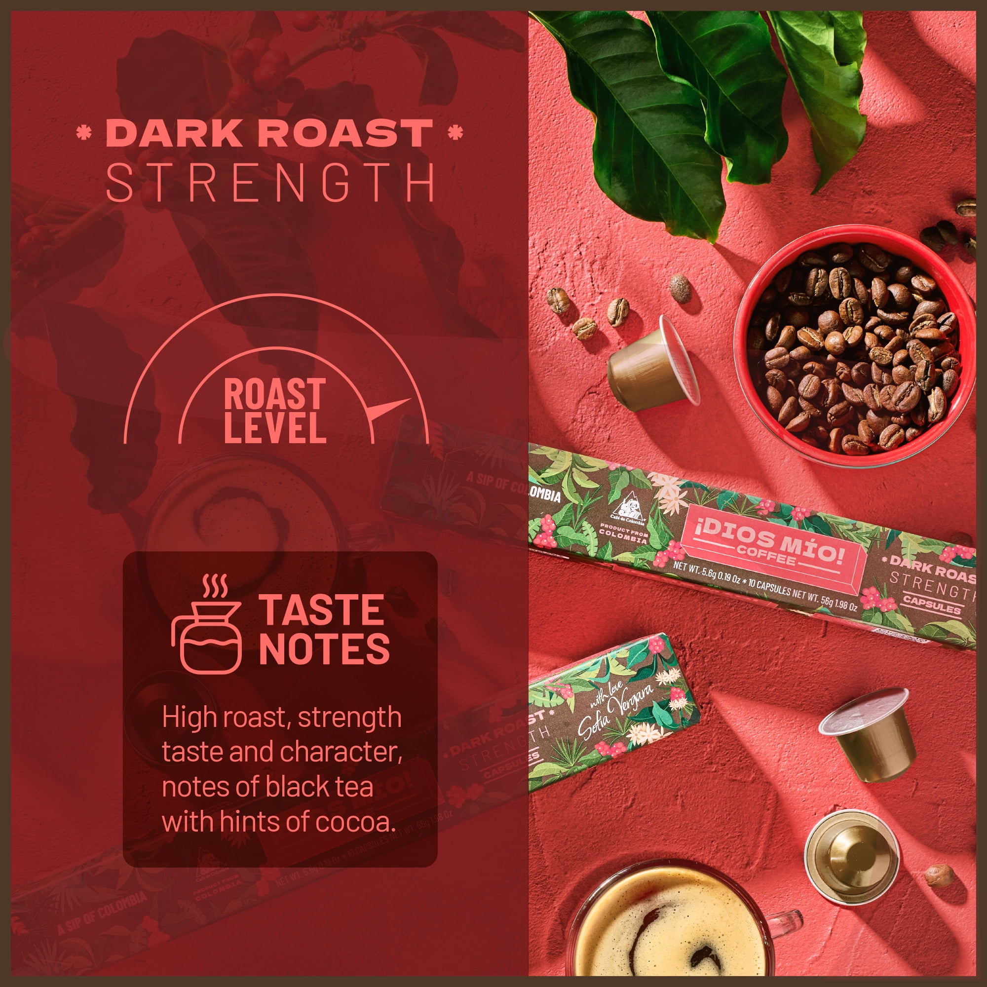 Dios Mio Coffee By Sofia Vergara, Premium Colombian Pods for Nespresso Originalline, Dark Roast , 80 Ct (8 boxes of 10)