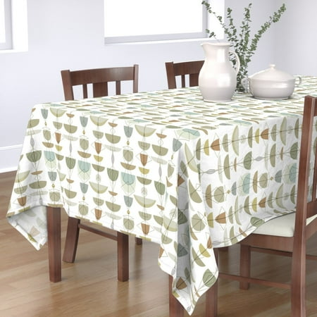 

Cotton Sateen Tablecloth 70 Square - Midcentury Modern Neutrals Minimal Stripe Brown Gray Blue Olive Taupe Print Custom Table Linens by Spoonflower