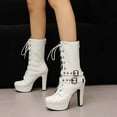 thumbnail image 2 of Mostsola Gothic Boots for Women Platform Heels Fashion Lace up Buckle Strap Mid Calf Boots, 2 of 9