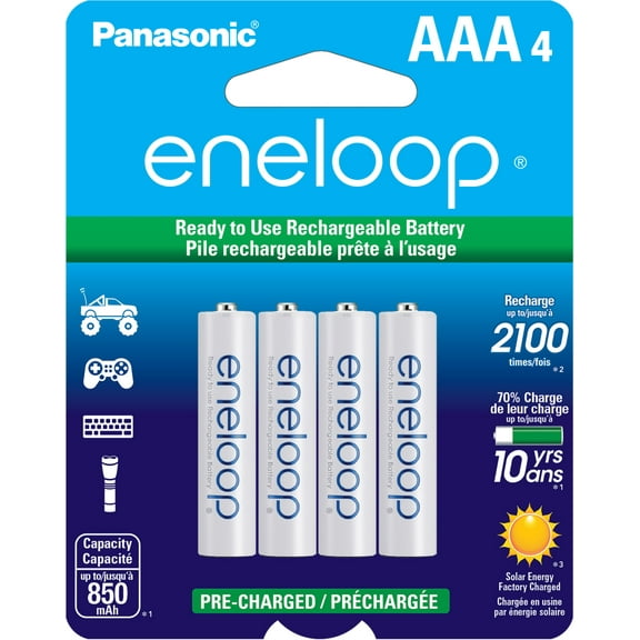 Panasonic Eneloop BK-4MCCA4BA Pre-Charged Nickel Metal Hydride AAA Rechargeable Batteries, 4-Battery Pack